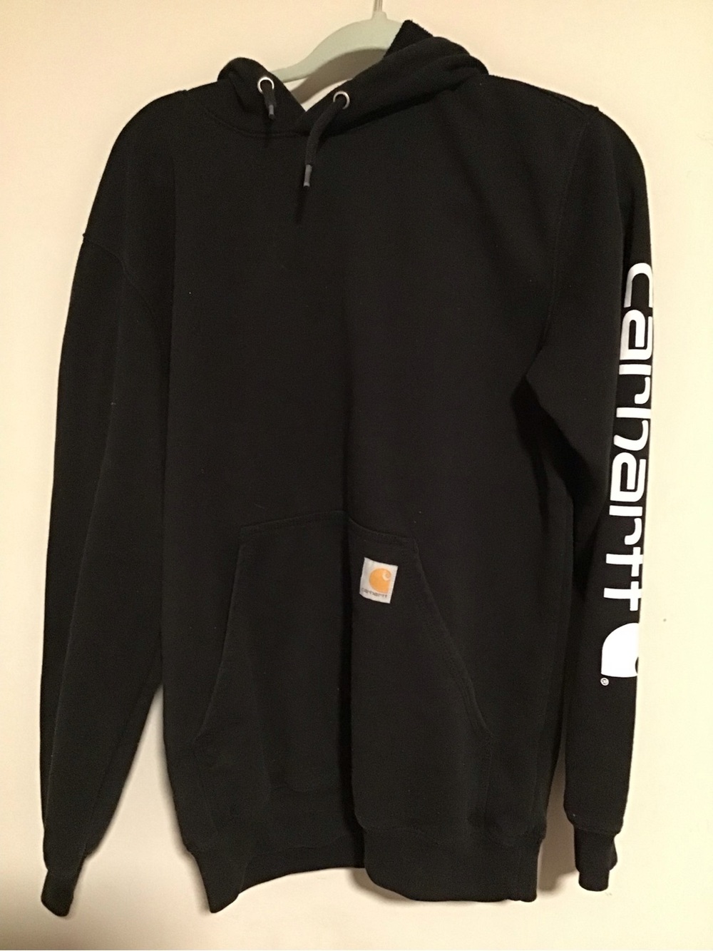 Carhartt Black Hoodie Sweatshirt with White Sleeve Logo